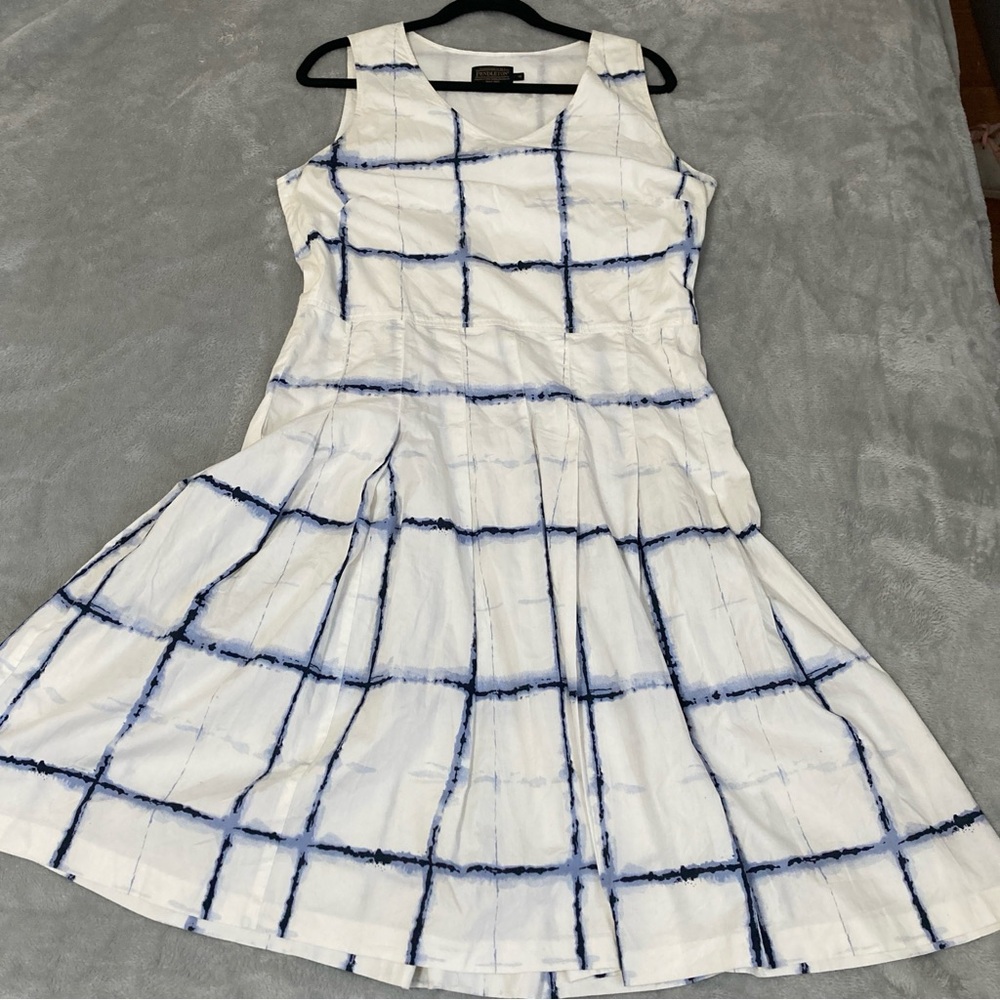 Pendleton Women’s Midi Dress Blue and White Sleeveles Pleated Sz 12 - Picture 8 of 13
